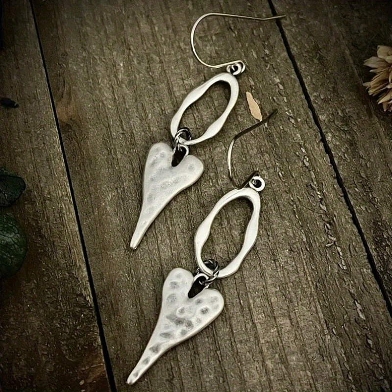 

Silvery Color Heart Dangle Earrings