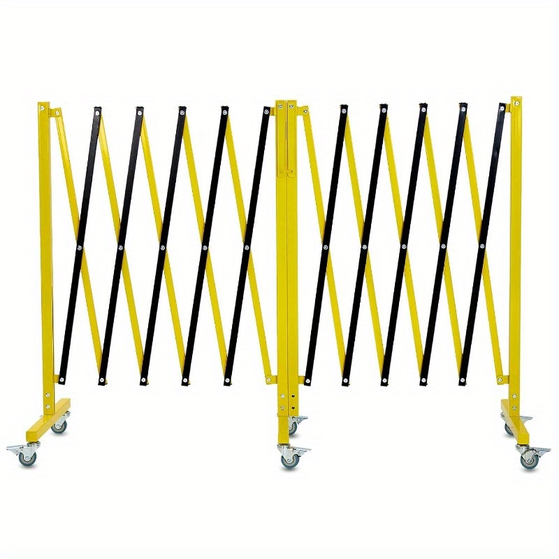 

19.8 Ft Industrial Expandable Metal Barricade, Rotatable & Portable Safety Barrier With A Warning Board And Casters, Retractable Traffic Fence Mobile Safety Barrier Gate