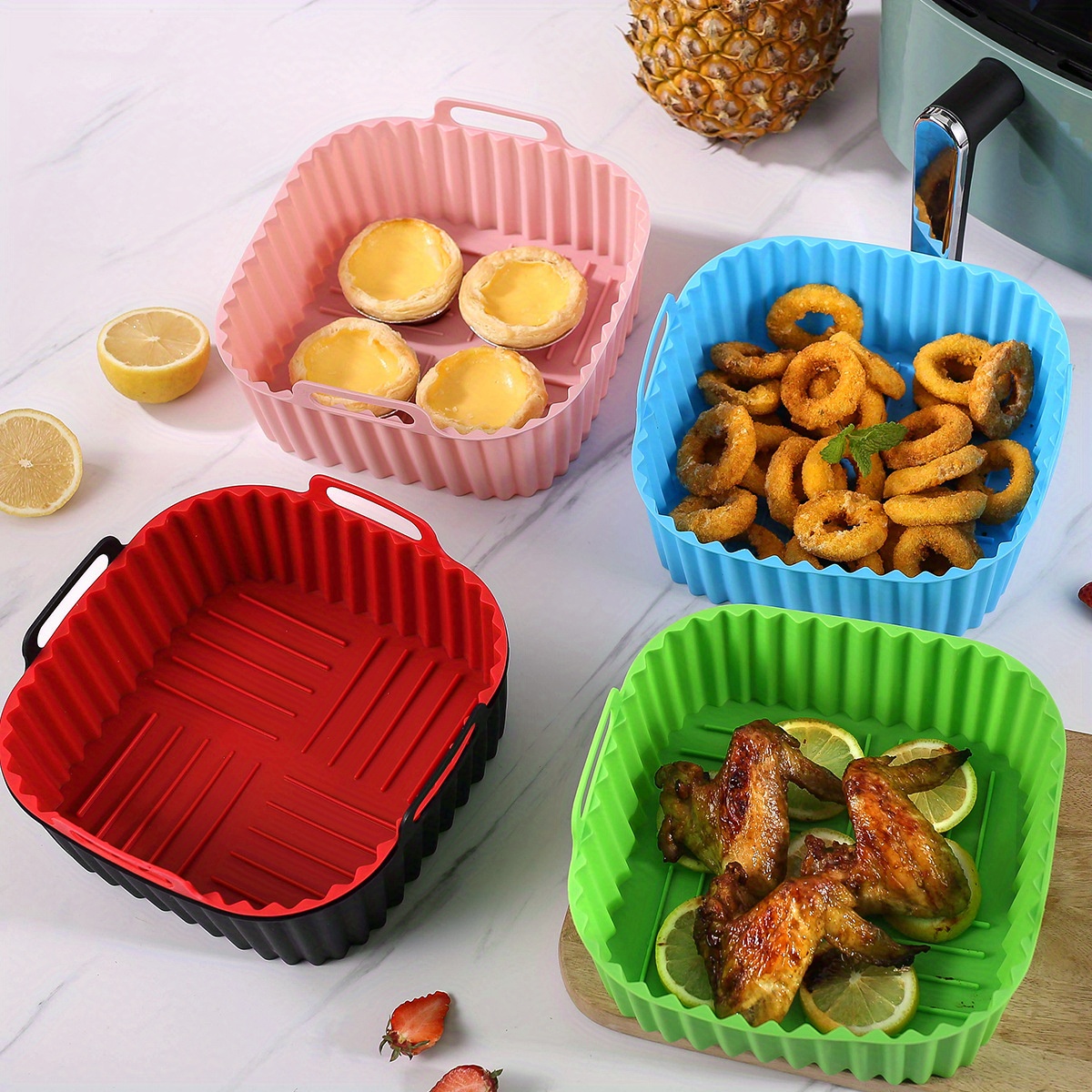 reusable silicone baking trays 7 48 inch square air fryer liners bpa free dishwasher safe oven compatible kitchen accessories details 4