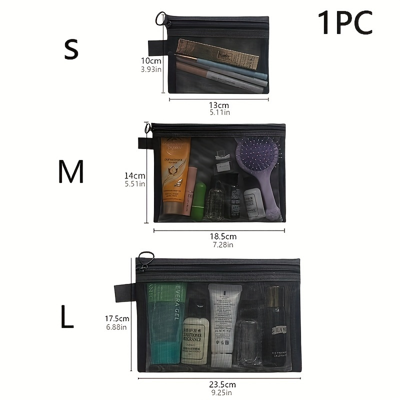 

Transparent Mesh Cosmetic Bag: Large Capacity, Portable Travel Toiletry Bag With Zipper Closure - Hand Washable, Suitable For Makeup And Skincare Products