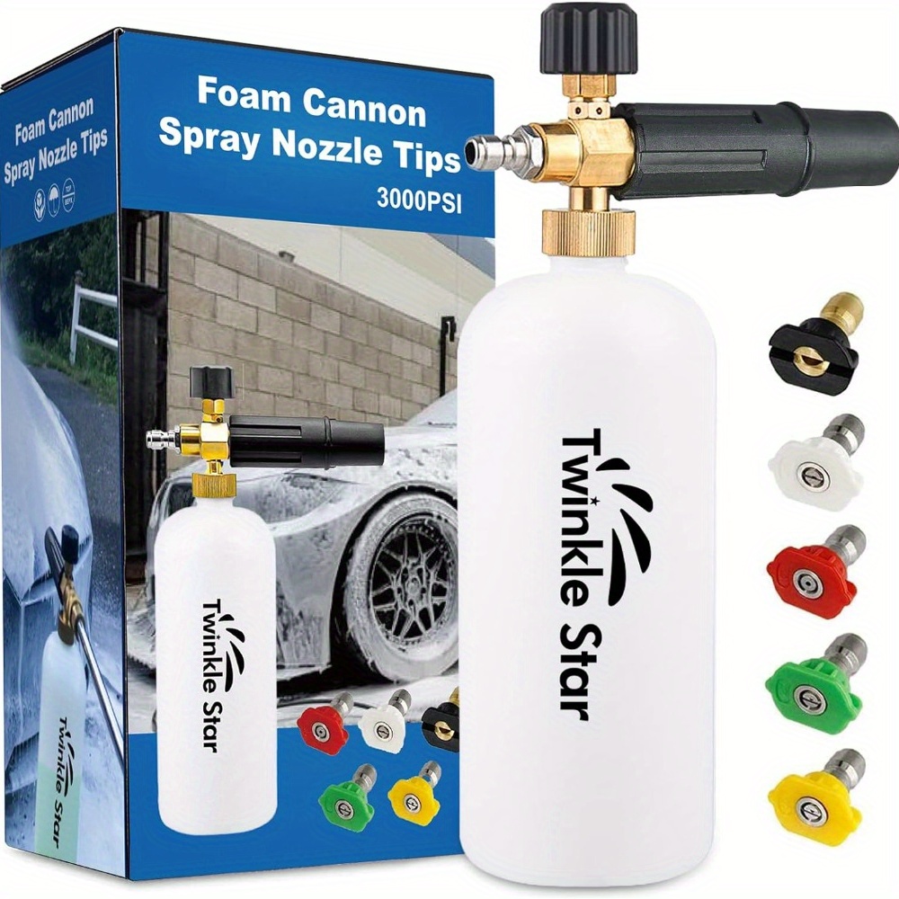 

Foam Cannon 1 L Bottle Snow Foam With 1/ 4" Quick Connector, 5 Nozzle Tips For Pressure Washer