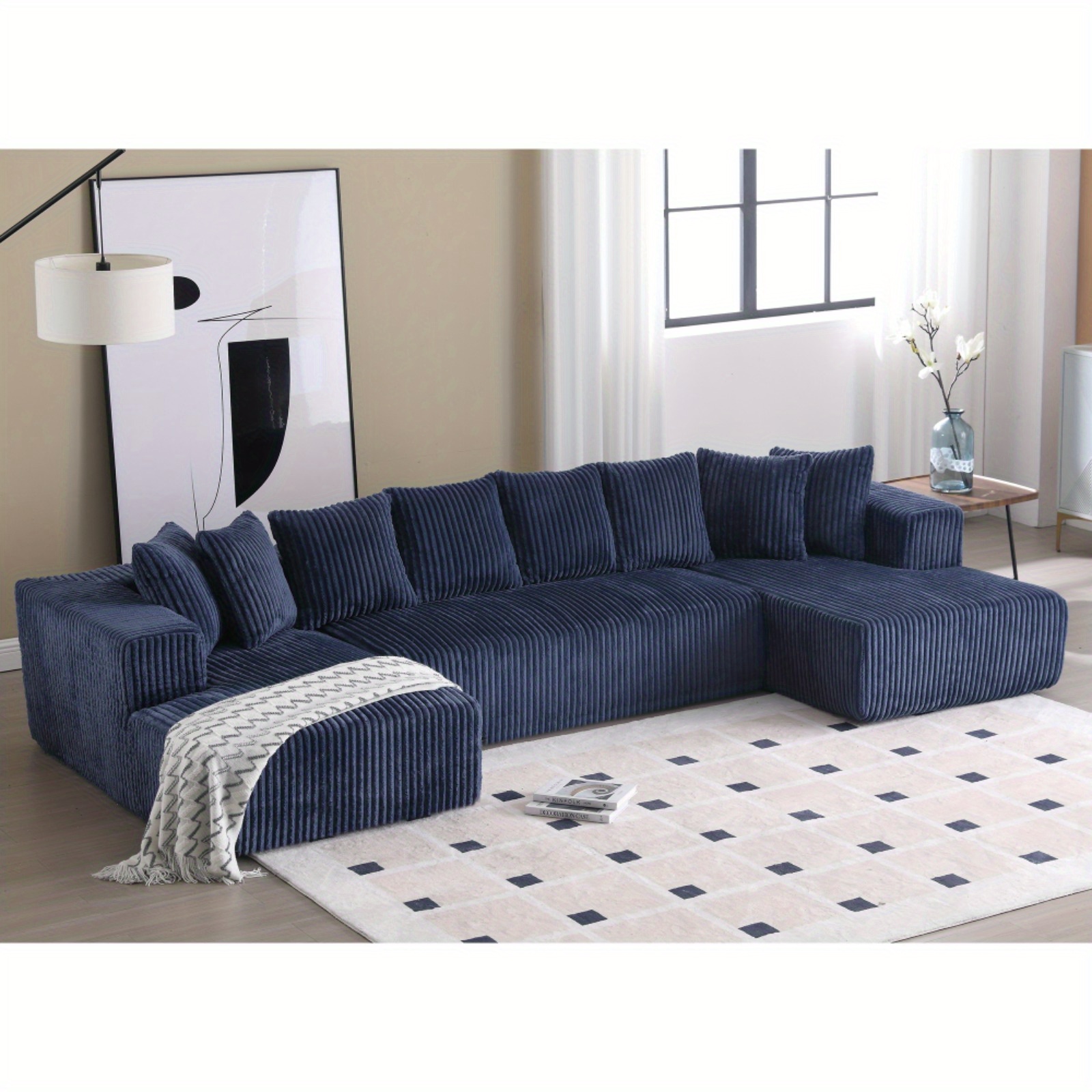 131'' Modular Sectional Couch, U-shaped Sofa, Chaise Lounge, Striped Fabric, Upholstered 4 Seater Couch for Living Room, Bedroom, Free Combination Sofa (Corduroy), Gray