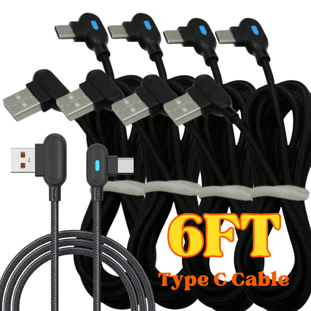 

5 Pcs 6ft 90 Degree Right Angle Usb C Fast Charger Cable Lot Type C Cord