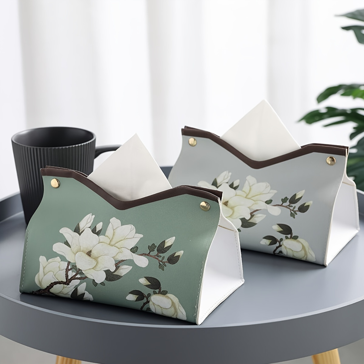 1pc elegant floral printed pu leather tissue box with   hardware   green rectangular tissue holder storage organizer decorative napkin dispenser for bathroom living room bedroom vanity countertop durable easy clean   decor in beige brown green gray white bathroom organizer sturdy construction     housewarming gift interior design lovers Product details 3