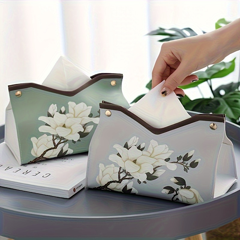 1pc elegant floral printed pu leather tissue box with   hardware   green rectangular tissue holder storage organizer decorative napkin dispenser for bathroom living room bedroom vanity countertop durable easy clean   decor in beige brown green gray white bathroom organizer sturdy construction     housewarming gift interior design lovers Product details 0