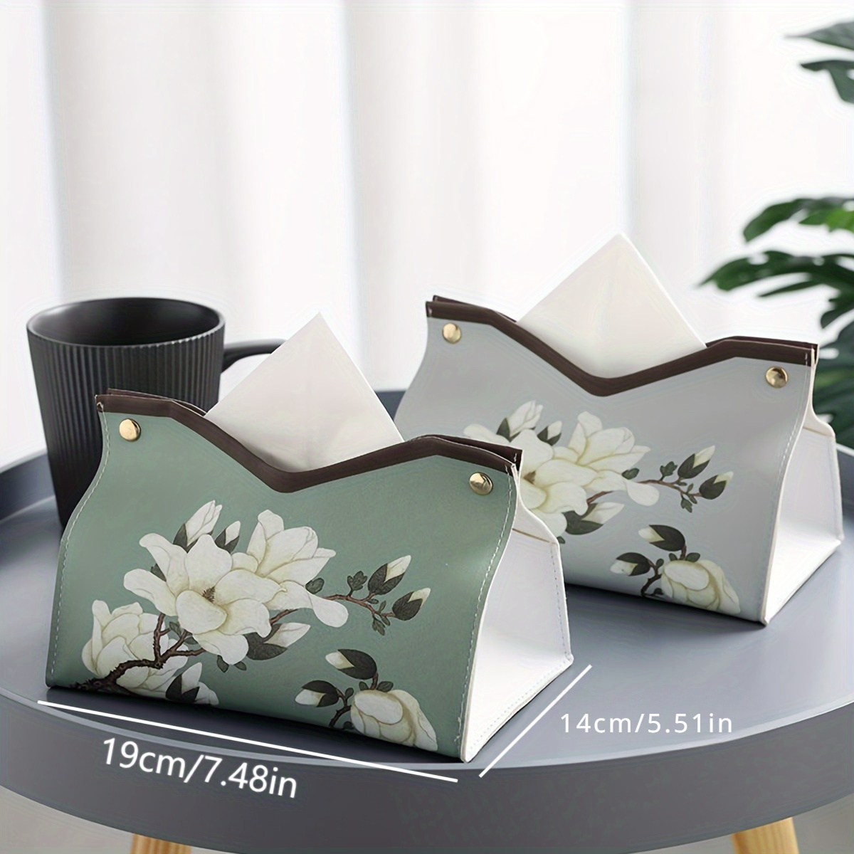 1pc elegant floral printed pu leather tissue box with   hardware   green rectangular tissue holder storage organizer decorative napkin dispenser for bathroom living room bedroom vanity countertop durable easy clean   decor in beige brown green gray white bathroom organizer sturdy construction     housewarming gift interior design lovers Product details 2