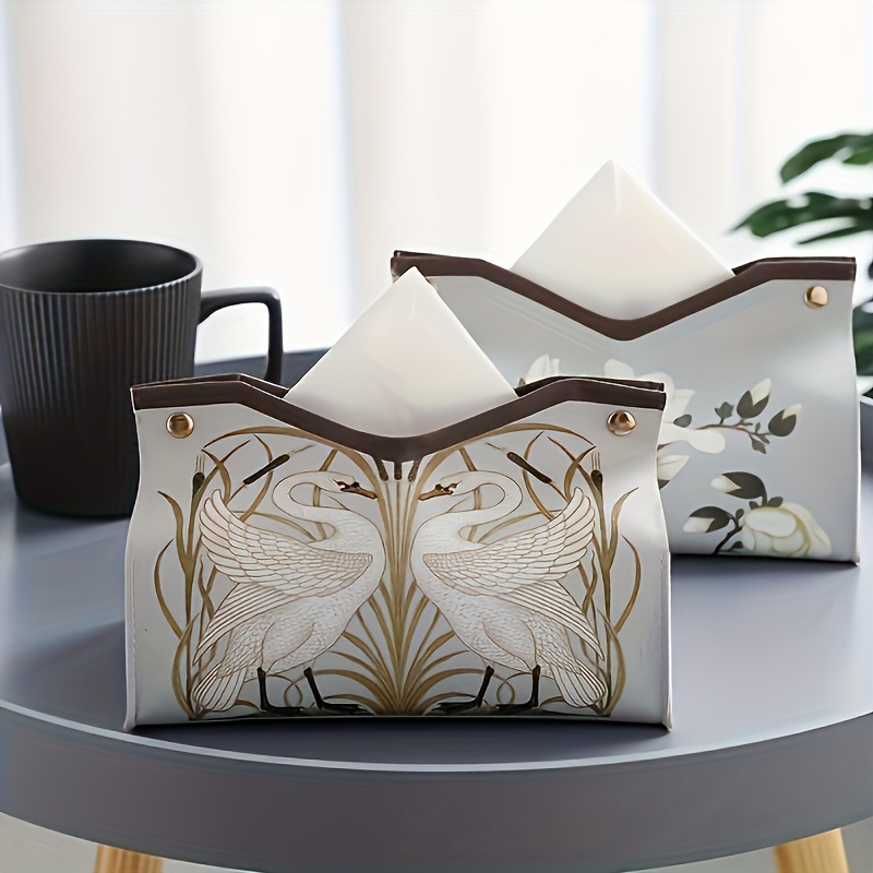 1pc elegant floral printed pu leather tissue box with   hardware   green rectangular tissue holder storage organizer decorative napkin dispenser for bathroom living room bedroom vanity countertop durable easy clean   decor in beige brown green gray white bathroom organizer sturdy construction     housewarming gift interior design lovers Product details 4