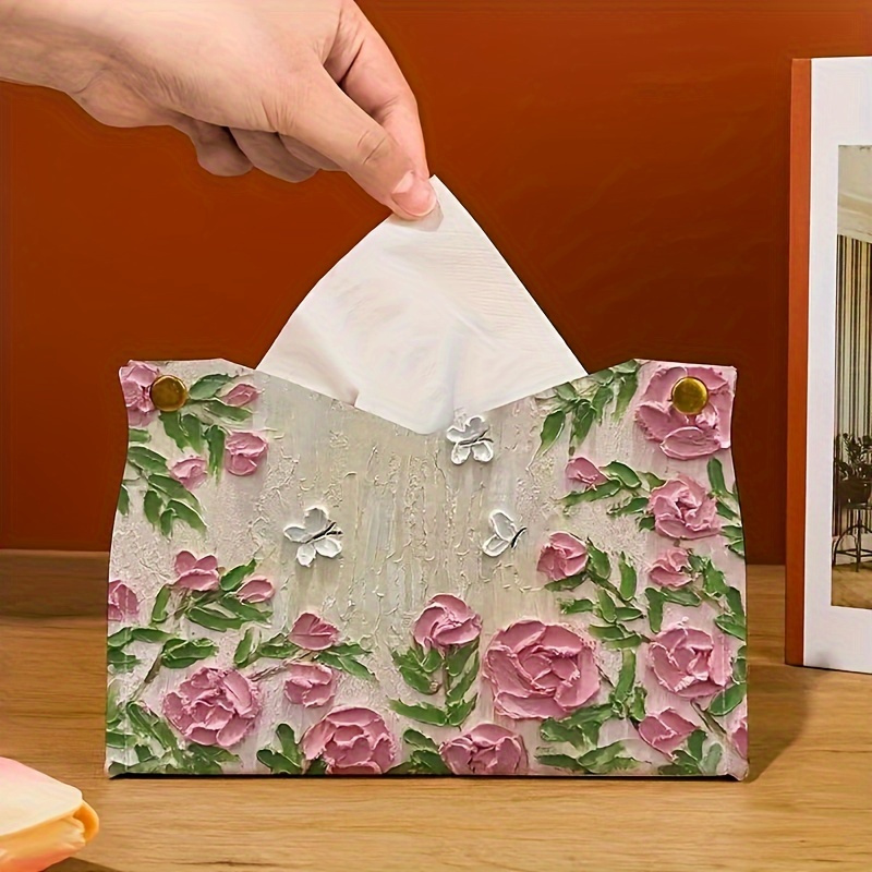 1pc elegant floral printed pu leather tissue box with   hardware   green rectangular tissue holder storage organizer decorative napkin dispenser for bathroom living room bedroom vanity countertop durable easy clean   decor in beige brown green gray white bathroom organizer sturdy construction     housewarming gift interior design lovers Product details 5