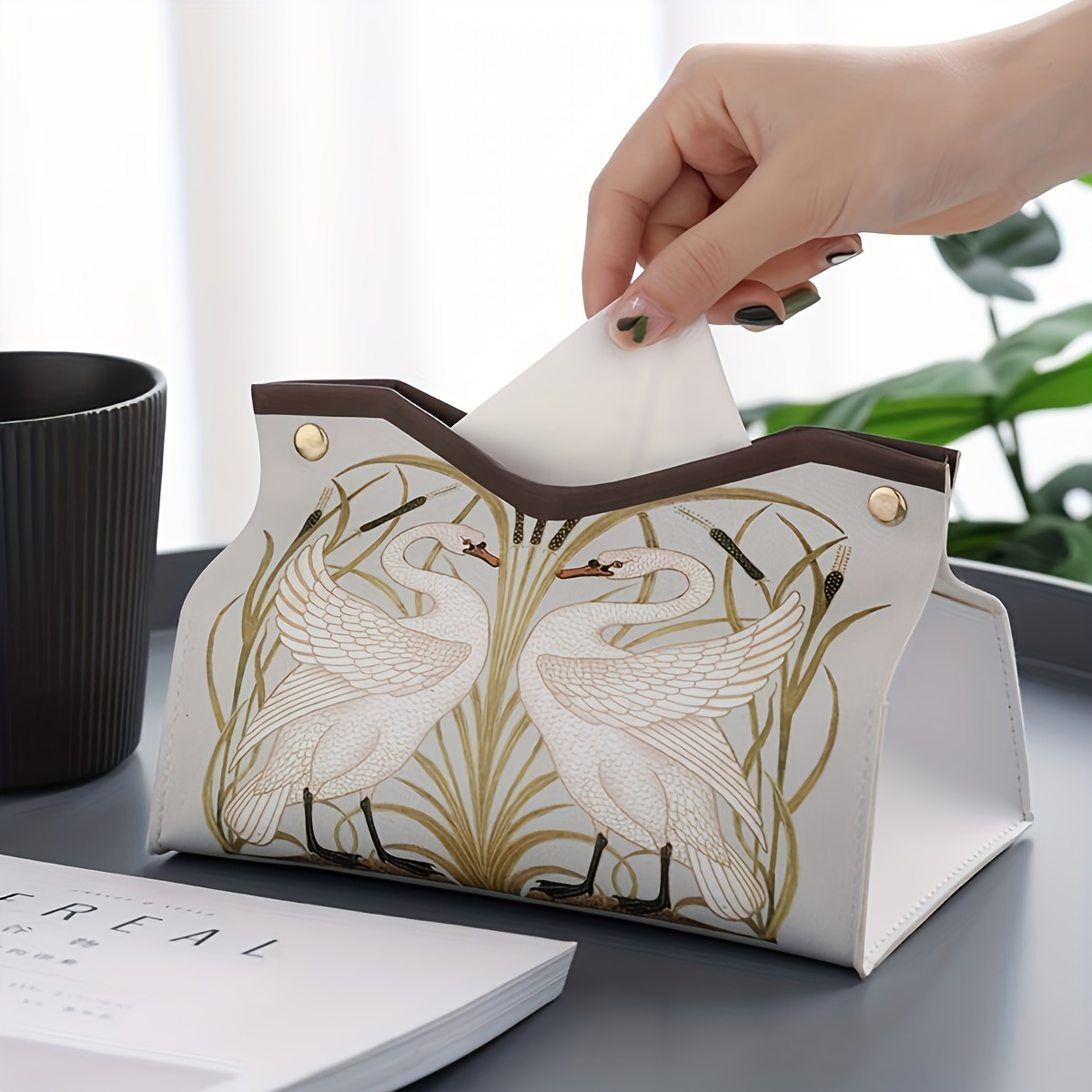 1pc elegant floral printed pu leather tissue box with   hardware   green rectangular tissue holder storage organizer decorative napkin dispenser for bathroom living room bedroom vanity countertop durable easy clean   decor in beige brown green gray white bathroom organizer sturdy construction     housewarming gift interior design lovers Product details 8