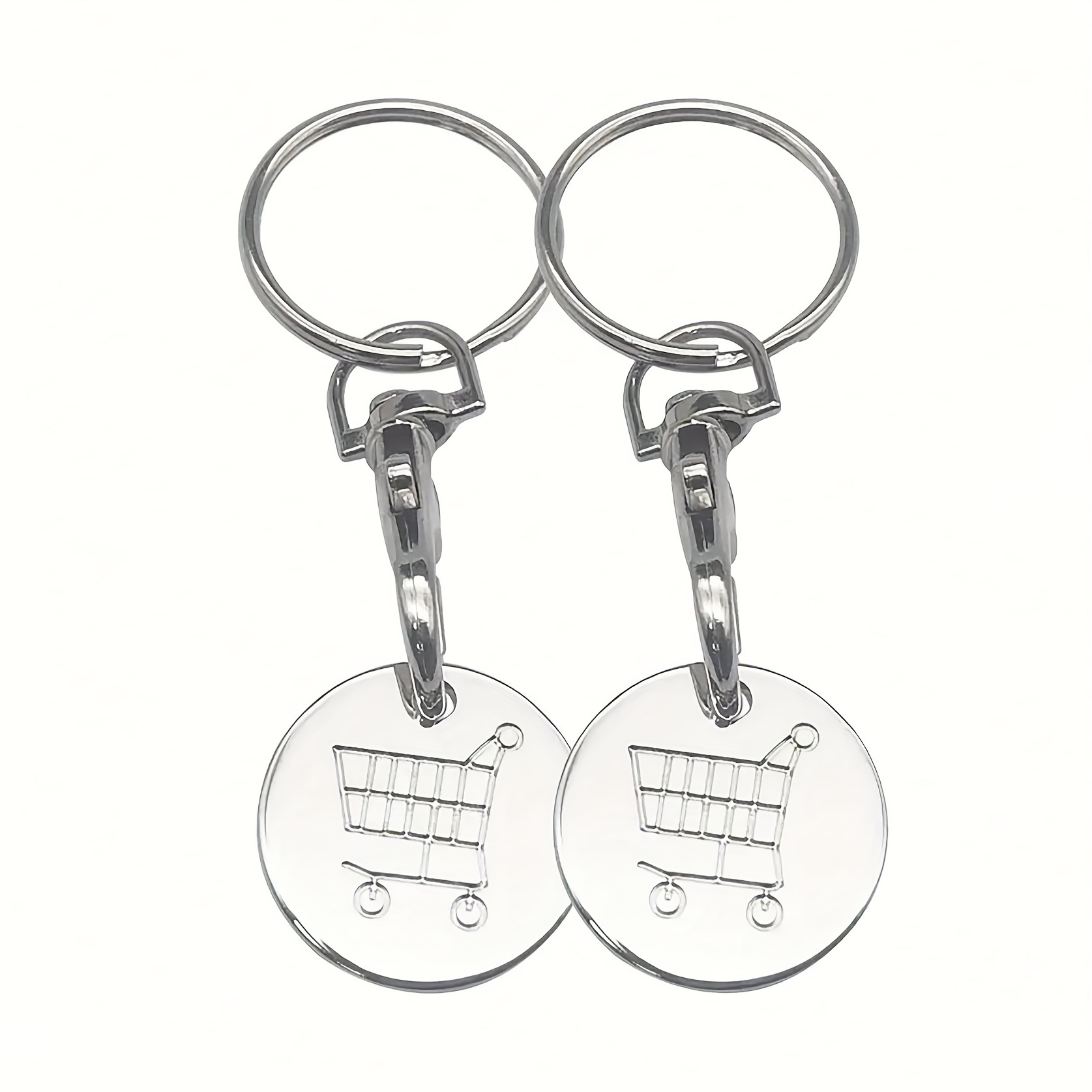 2pcs Shopping Trolley Tokens Keychain Stainless Steel Shopping Cart Keychain Grocery Store Backpack Key Chain