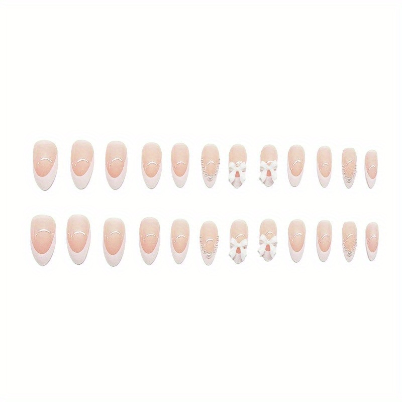 

French Fake Nails With Pearls Natural Unbreakable Nail Simple Wear For Women And Girl Nail Salon