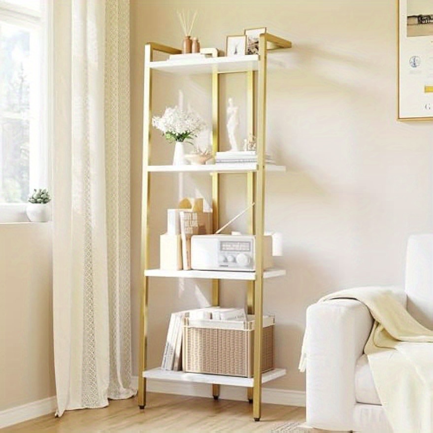 TEMU 4 Tier Ladder Shelf, Free Standing Golden Book Shelf, Flower Stand Plant Rack, Storage Organizer Unit, Ladder Shelf For Living Room, Home Office, Balcony, Kitchen, Bathroom