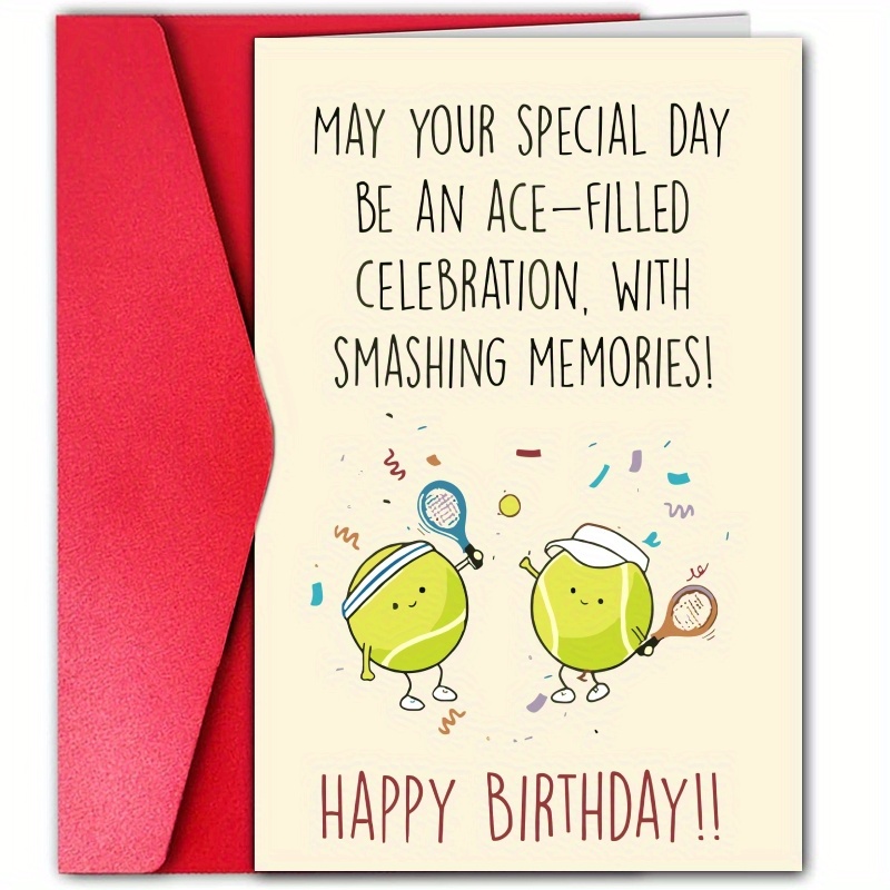 

1pc Birthday Card For Him Or Her – Humorous "smashing " Design With Cartoon Tennis Characters – Husband, Wife, Boyfriend, Girlfriend, Or Couple