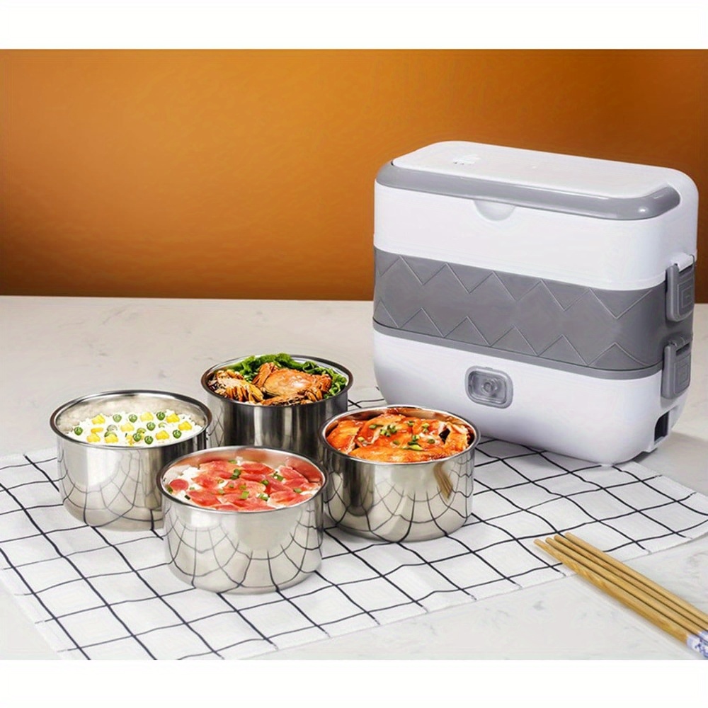 

2l Stainless Steel Electric Lunch Box Electric Self Cooking Heating Bento Lunch Box Multifunctional Mini Food Storage Warmer Container Rice Cooker Food Steamer Portable Home Cooking Tool