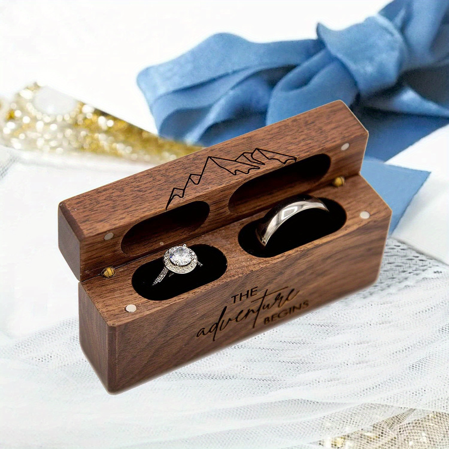 

Wood Ring Box For Wedding Ceremony-engagement Wooden Ring Bearer Box Wedding Accessories, Ring Boxes For 2 Rings Case, Rustic Keepsake Engraved Wedding Ring Holder Gift