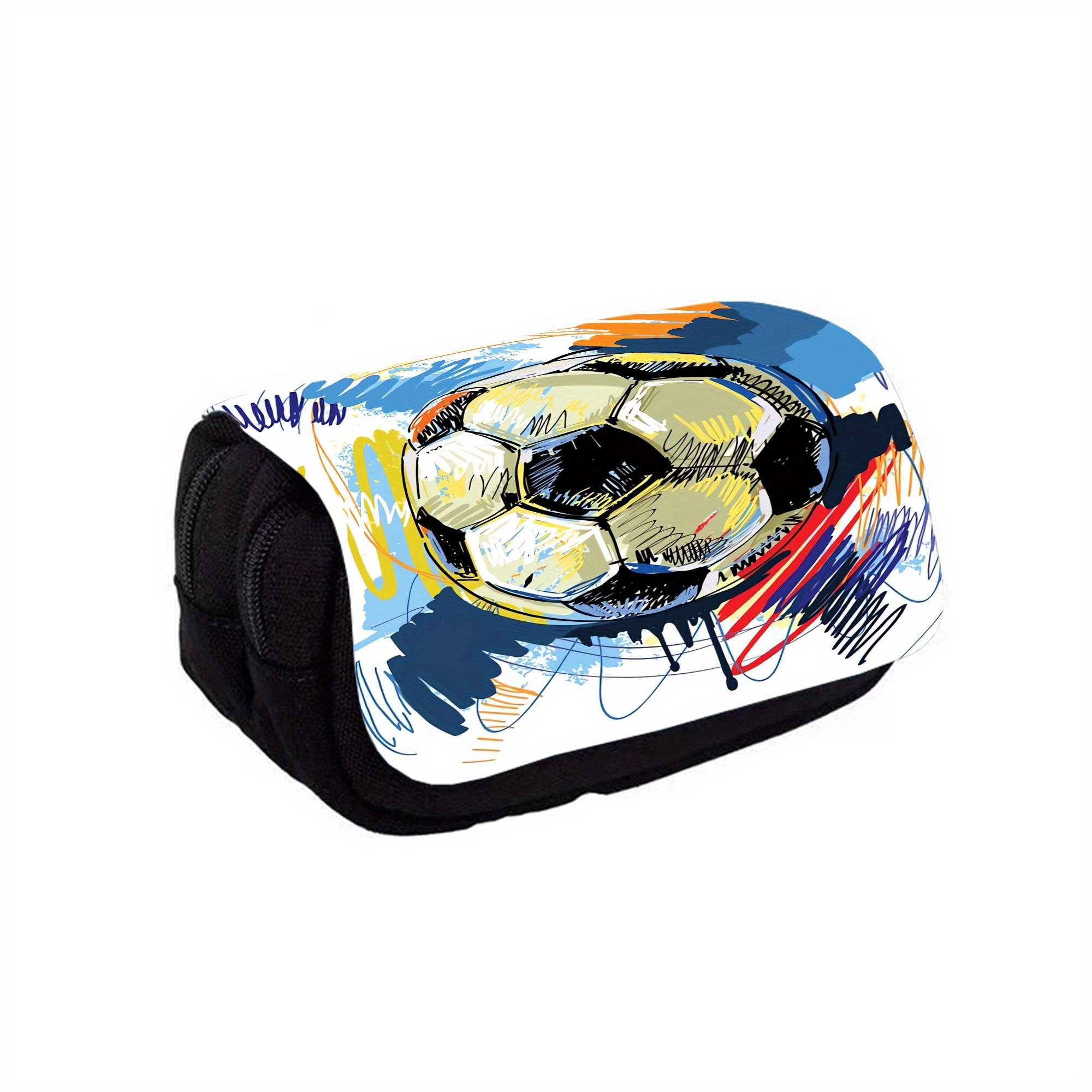 

Large Capacity Pencil Case With Football Doodle Print, Foldable And Stain-resistant Polyester Tool Bag, Zip Pocket , Lightweight Travel Pouch For Teens And Adults