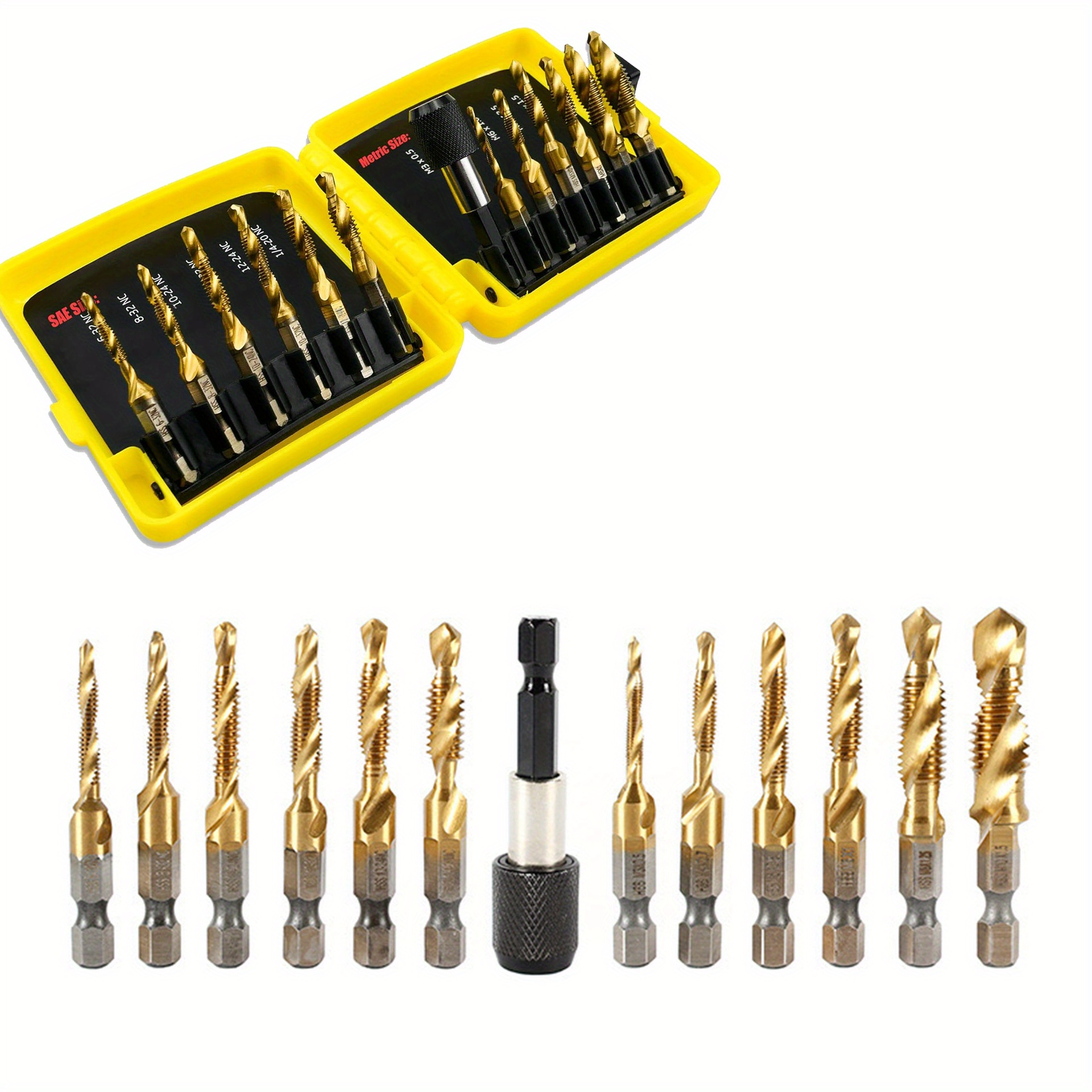 

Titanium Combination Drill Tap Bit Set 13pcs Sae And Metric Tap Bits Kit For Screw Thread Drilling Tapping Deburring Countersinking