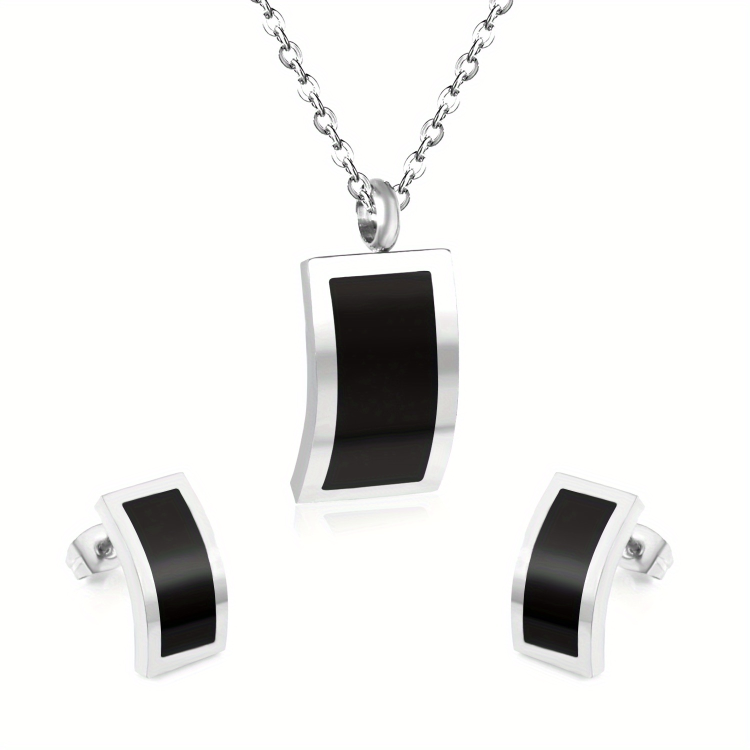 

Valentine's Day 3-piece Stainless Steel Jewelry Set - Sexy Street Style Necklace And Earrings With Black Shell Inlay, No Plating - Versatile Fashion Accessory For Daily Wear And Parties