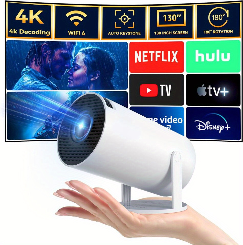 mini projector 4k 1080p support portable projector wifi6 bt 5 0 android 11 smart projector auto horizontal correction 180 rotatable outdoor movie projector compatible with phone details 0