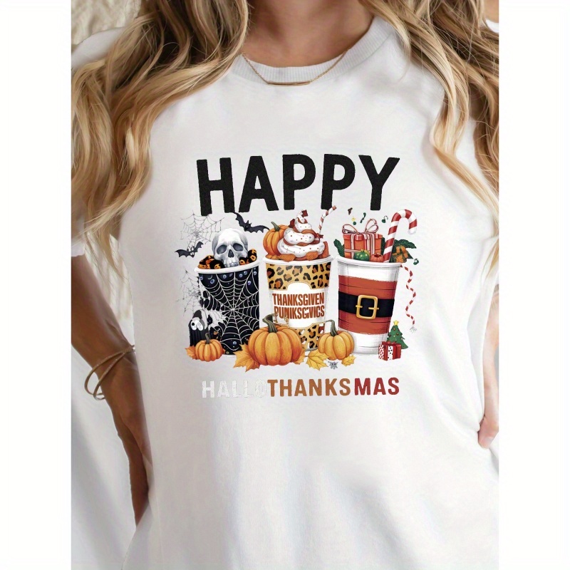 

Happy Happy Thanksgiving Pure Cotton Women's Tshirt Comfort Fit