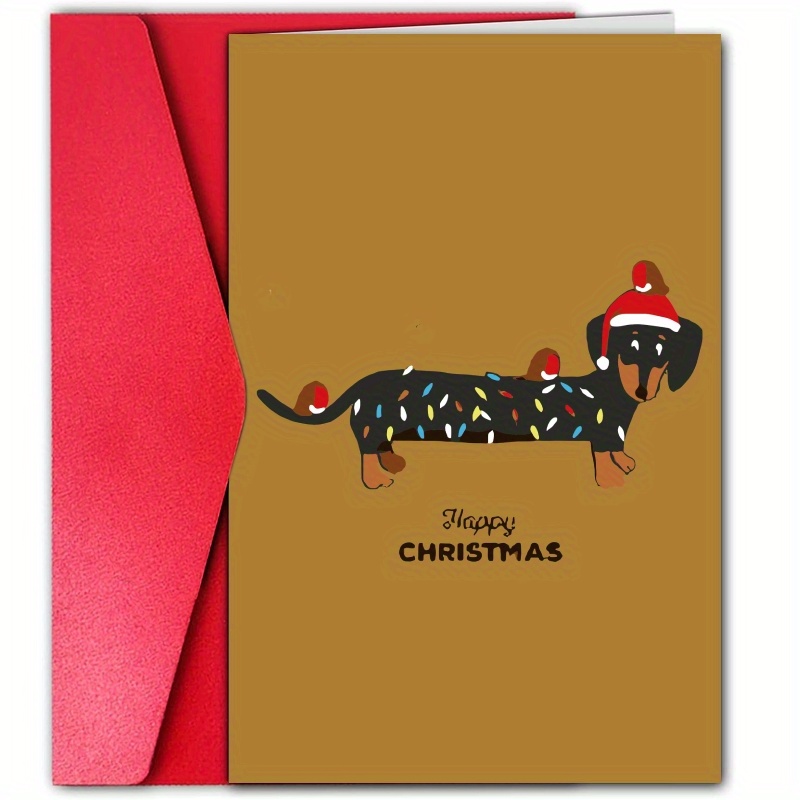 1pc, Christmas Greeting Card, And , December Festive Card, Humorous Dachshund , For