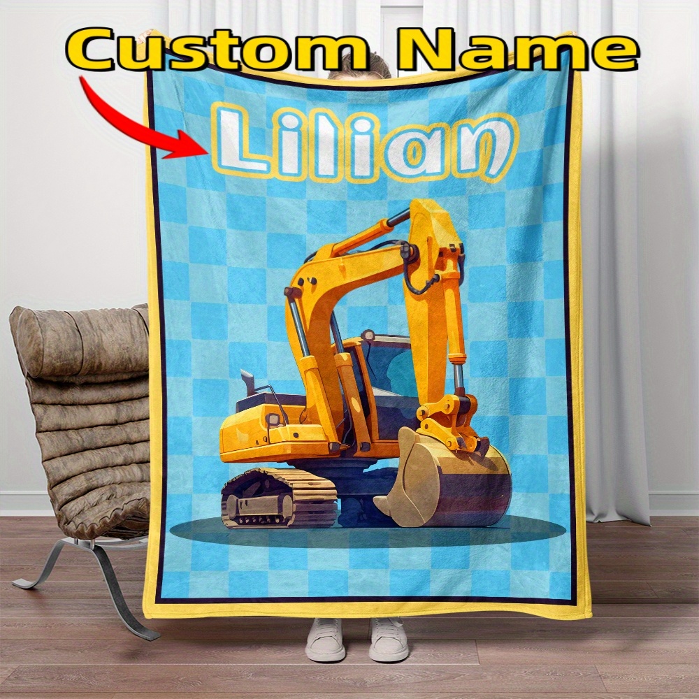 

Personalized Excavator Flannel Blanket - Name, & For , Bed, , - Washable