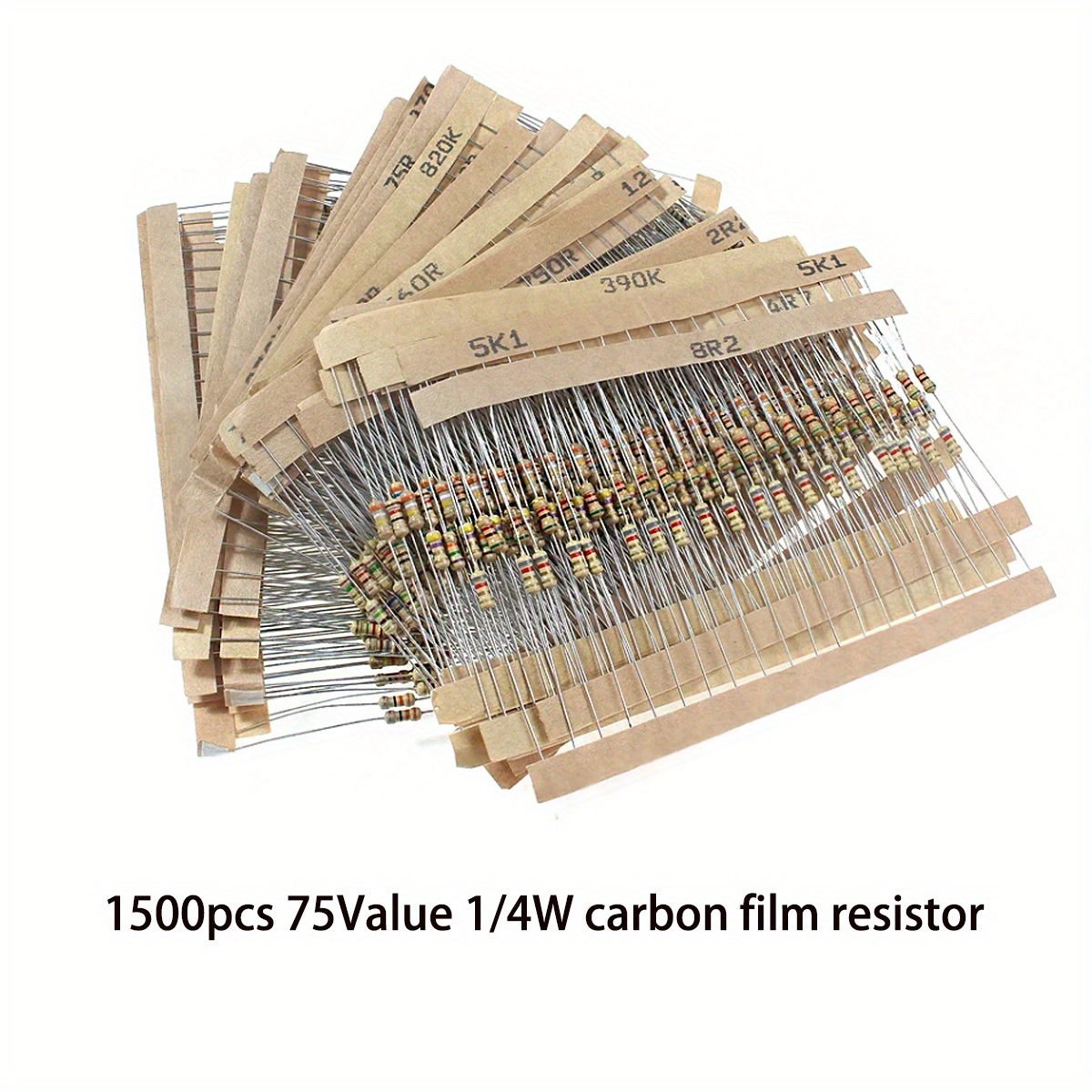 

1500pcs Carbon Film Resistor Kit, 1/4w, Assorted Resistance Values, 75 Types, 1ω-10mω, Diy Electronics Resistor Set, With No Battery, Uncharged, Non-laser For Electronics