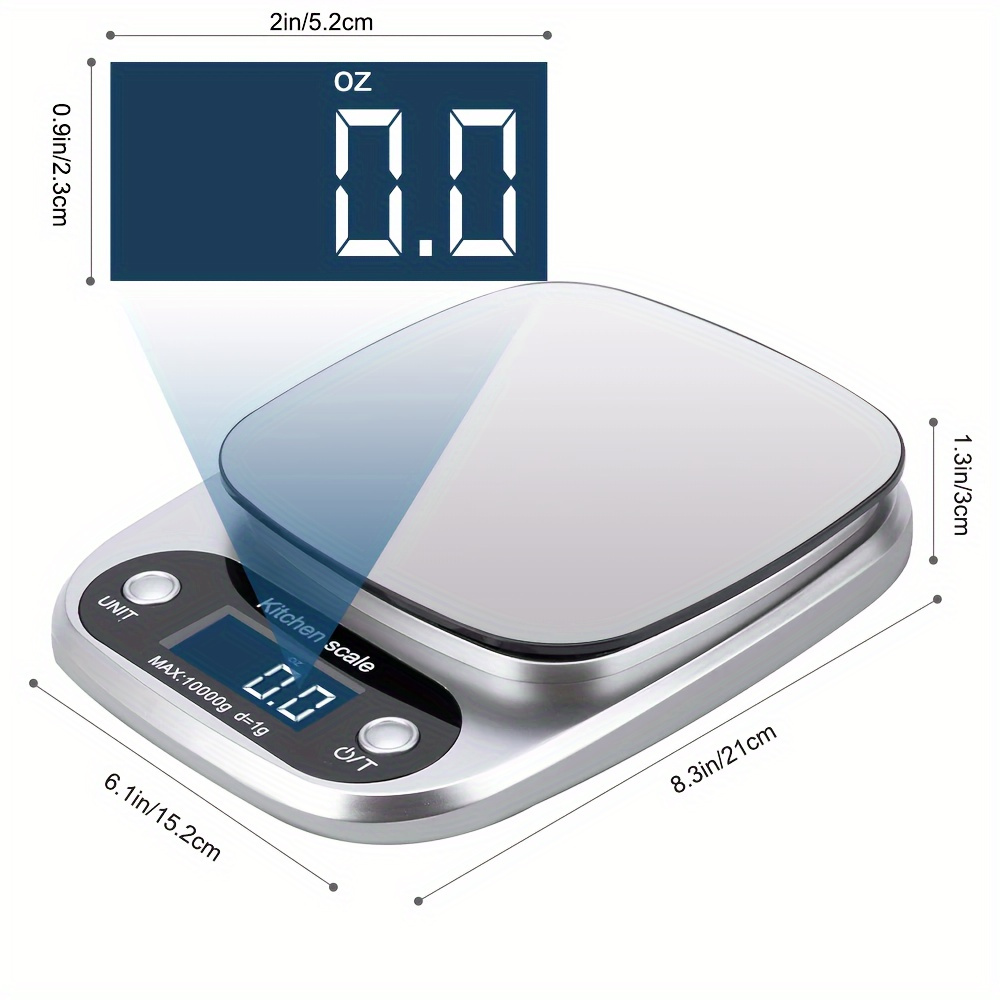 Precision Digital Kitchen Scale, 5kg/10kg Capacity, LCD Display, Multi-Unit g/oz/lb, Battery Operated, Auto Shut-Off