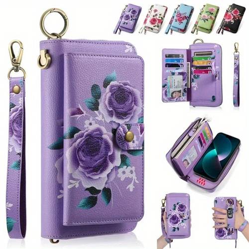 1pc elegant floral pu leather clutch zipper handbag fashion large capacity long wallet clutch bag phone bag multi card card holder coin purse wallet
