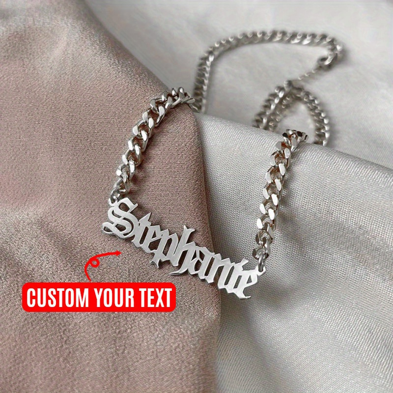 

Custom Name Necklace, Stainless Steel Personalized Pendant With 18k Plating, Vintage Elegant Style, Cuban Chain For Daily Wear, Gift-giving, , All Seasons - Engrave Your Text