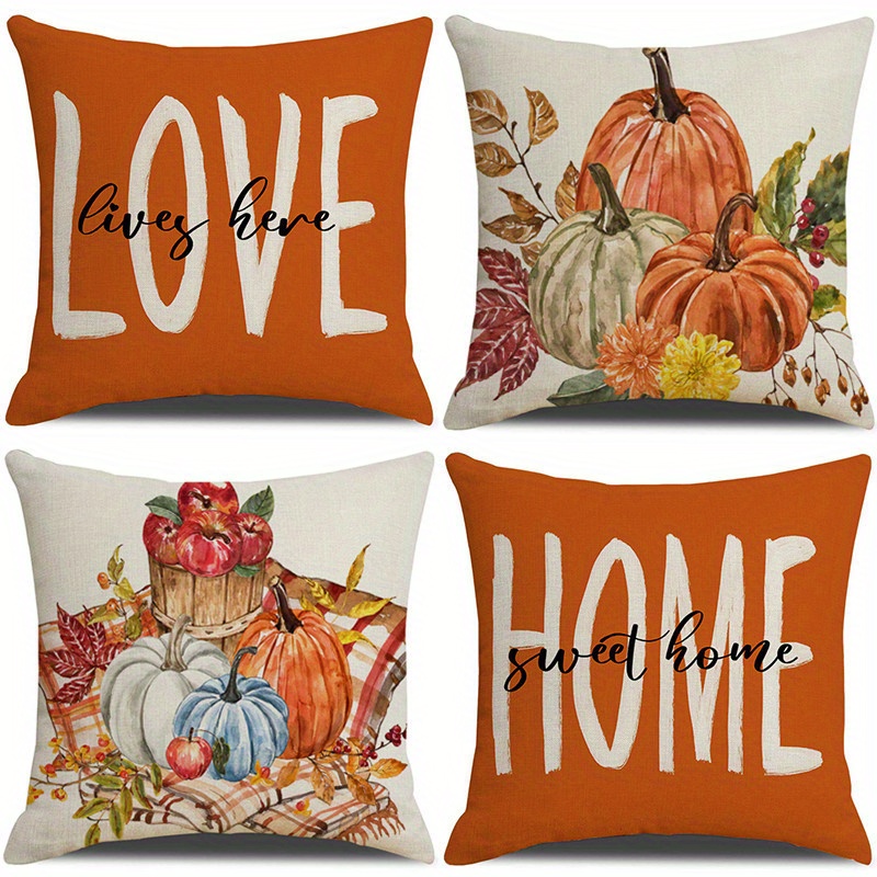 

Thanksgiving Love Home Pumpkin Pillow Cover, Autumn Flowers Home Decoration Pillow Sofa Pillowcase