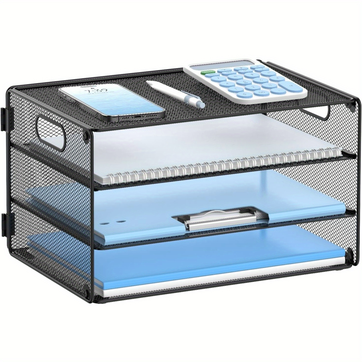 Daltack 3 Tier Letter Tray Paper Organizer For School Office Home, Mesh Desk File Organizer With Handle, Paper Tray Desk Organizer, Metal Mesh