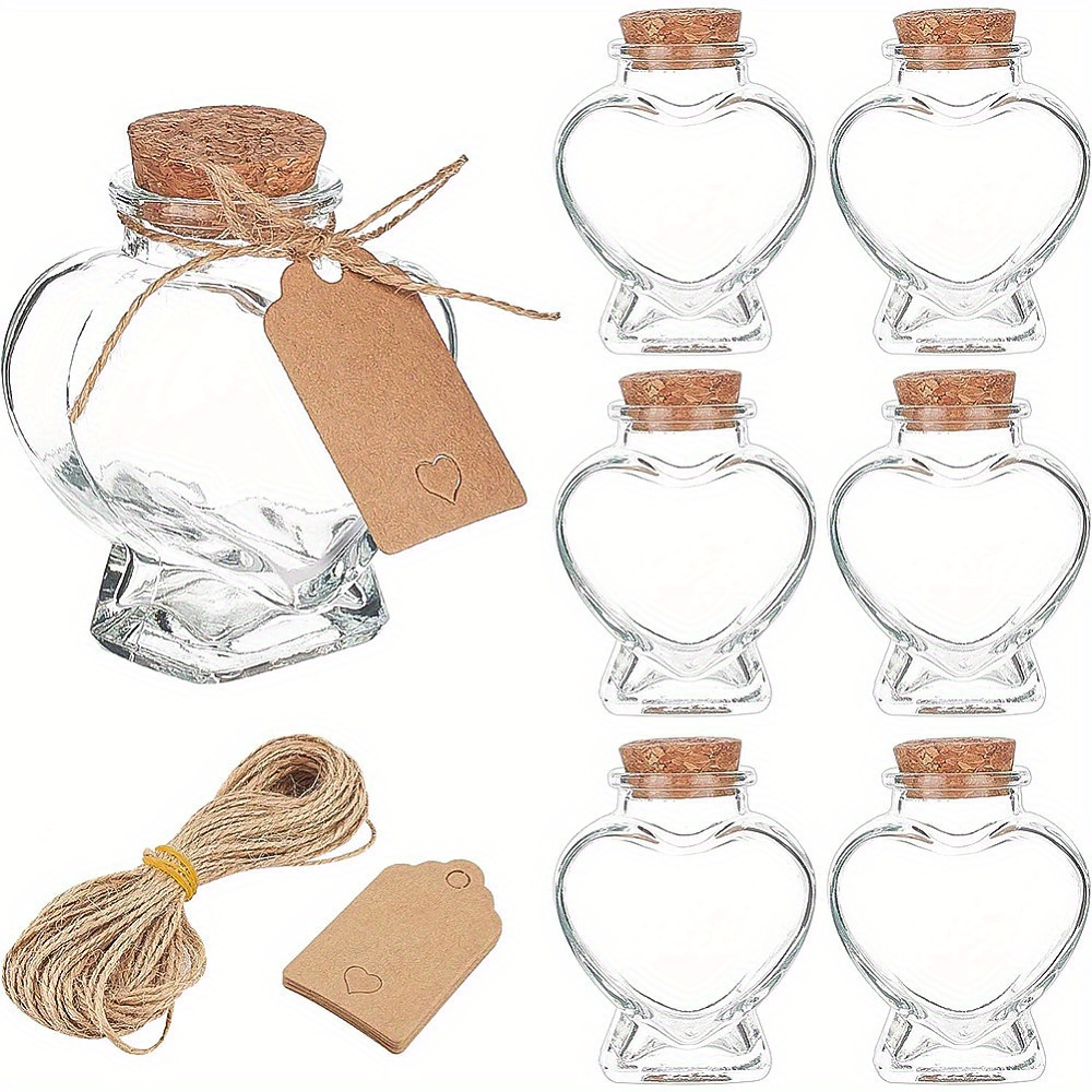 

8-pack 60ml Heart-shaped Glass Favor Jars With Cork Lids, Diy Craft Supplies, Jewelry Display & Packaging, Gift Boxes For Candy, Spices, Snacks Storage, Home Party Decor, Globleland Brand