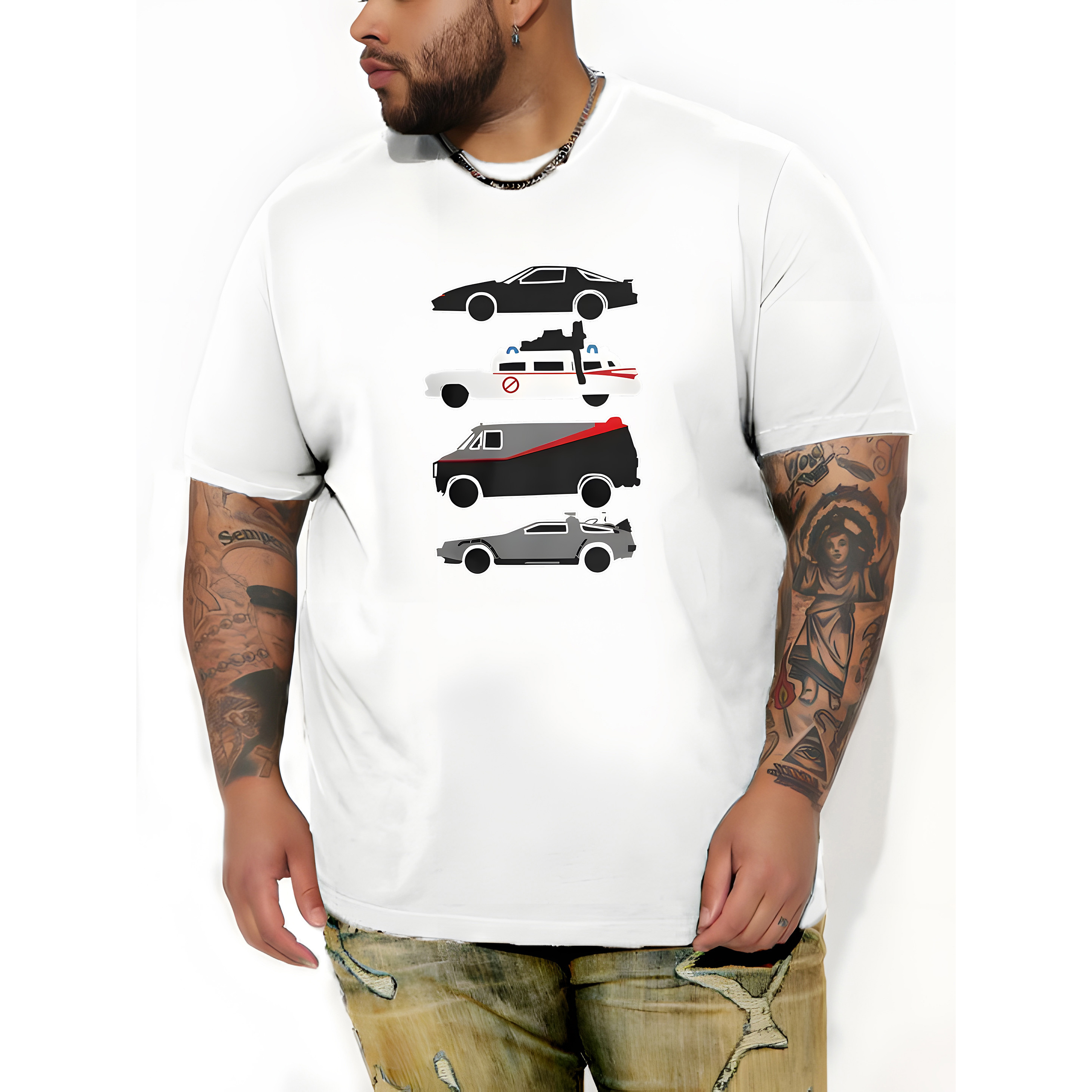 

Plus Size T-shirt For Men, Various Types Of Cars Creative Pattern Print Tees For Males, Summer Casual Stylish Tops, Daily Life Outdoor Sports Top