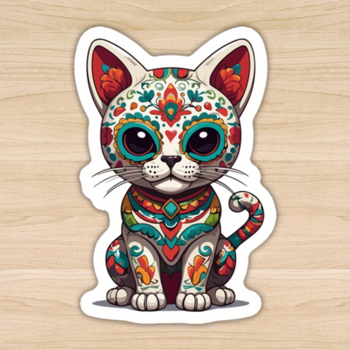 

1pc Mexican Day Of The Dead Sugar Cat Decal Sticker, Polypropylene, For Car, Laptop, Motorcycle, Water Bottle, Notebook