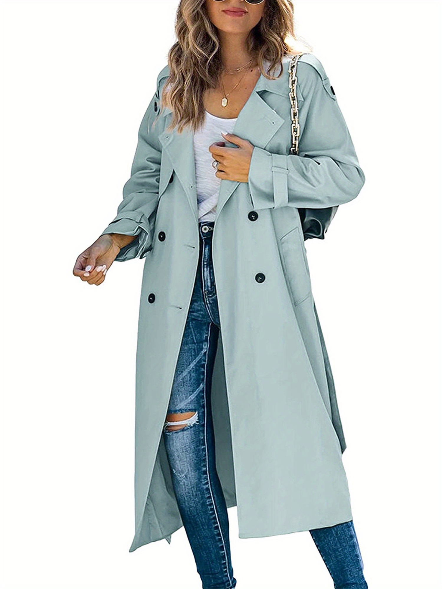 womens   breasted long trench coat beige windproof overcoat with belt lapel collar side pockets elegant winter outerwear for casual or formal occasions stylish layering piece belted overcoat   look ladies winter coats