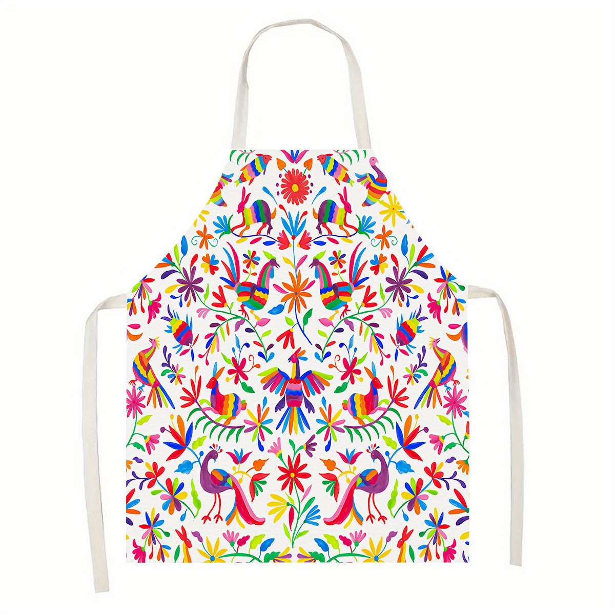 

1pc Mexican & Floral Print Kitchen Apron, Linen Stain-resistant Fabric, Hand- Cooking Baking Gardening Apron, Polyester, Home Kitchen Decor, Gift