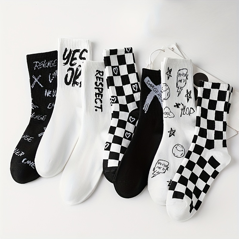 

7 Pairs Letter & Print Socks, Comfy & Casual All- Street Unisex Socks, Women's Stockings & Hosiery