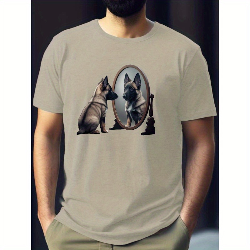 

Puppy Of Belgian Malinois With Mirror Print Men's Tee Shirt, Comfortable Versatile Tees For Men, Lightweight Short Sleeve T-shirt For Summer Outdoor Activities