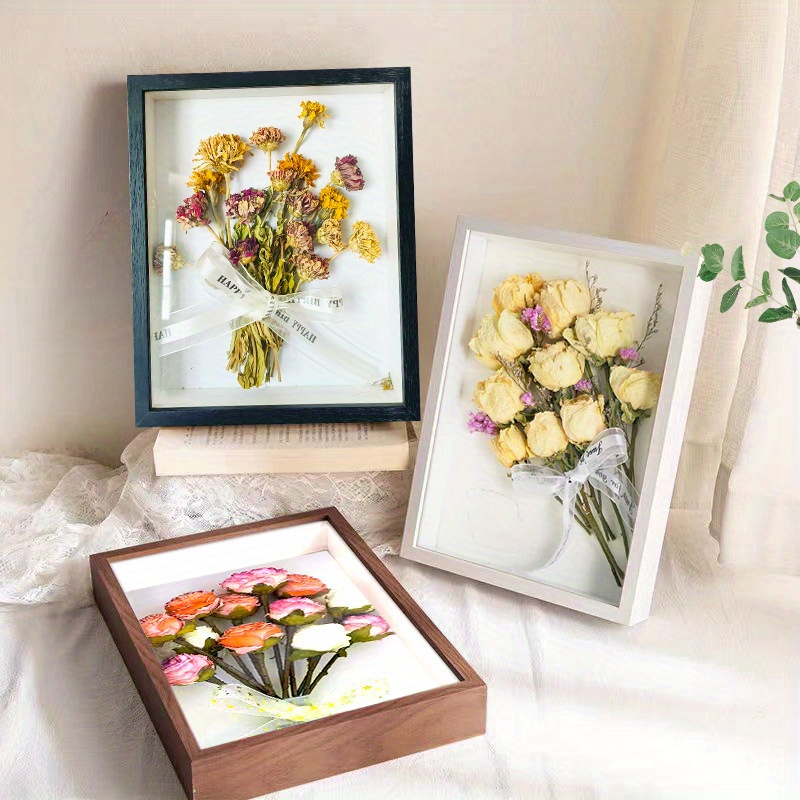 

1pcs Wooden Dried Flower Display Frame - Three-dimensional Shadow Box For Tabletop Or Wall Hanging, Handcrafted Eternal Flower And Butterfly Specimen Holder, Diy Picture Frame Memorabilia Showcase