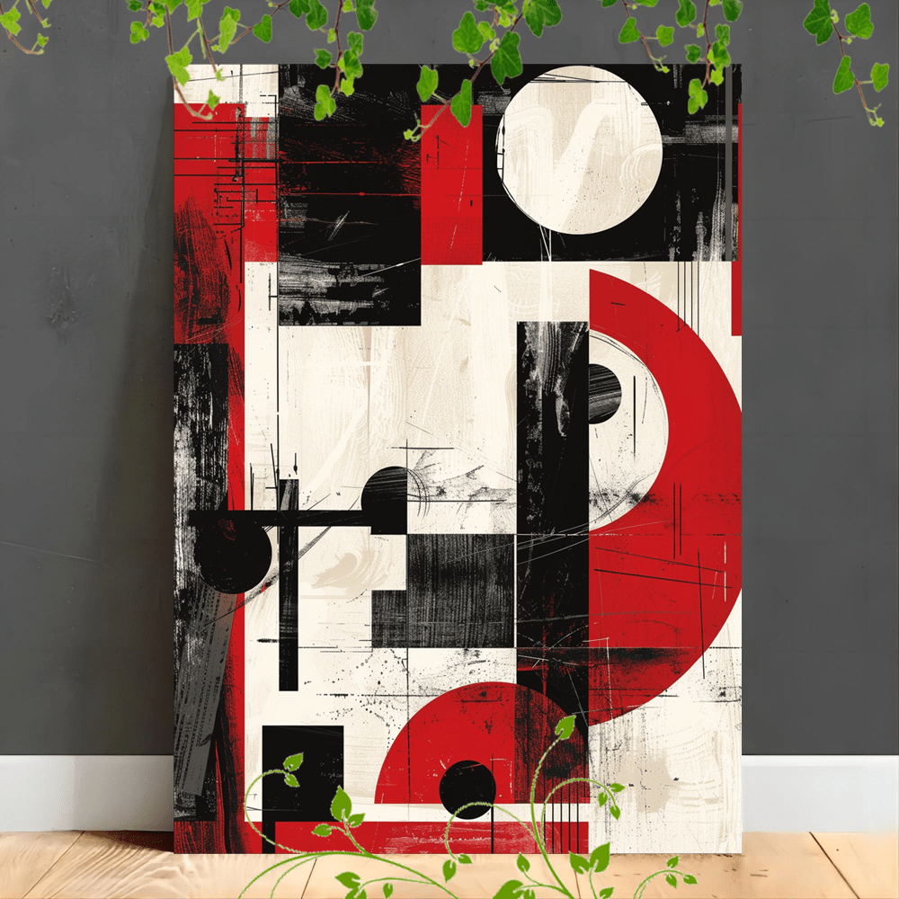 

1pc Wooden Framed Canvas Painting Artistic Printing, Corridor Home Living Room Decoration Suspensibility Abstract Red Black White Geometric (1)