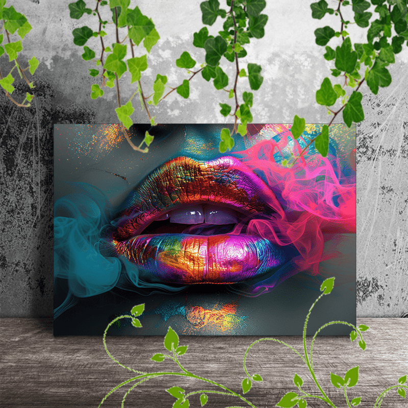 

1pc Wooden Framed Canvas Painting Artistic Printing, Corridor Home Living Room Decoration Suspensibility Artistic Lips Smoke Graffiti Colorful