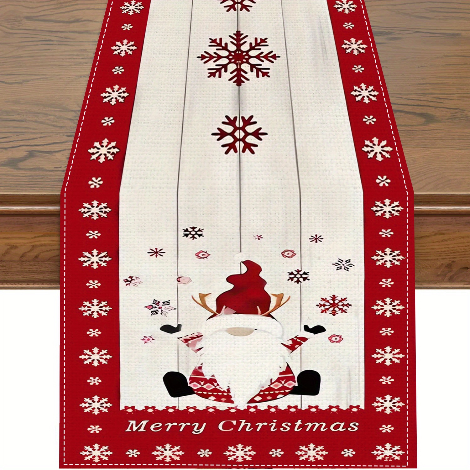 TEMU 1pc, Table Runner, Christmas Theme Table Runner, Gnome Snowflake Pattern Table Runner, Seasonal Winter Xmas Dining Table Decoration, For Indoor