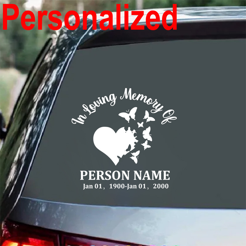 

Customizable White Memorial Heart & Butterfly Decal - Personalized Name & Date For Car, Truck, Or Motorcycle Windows