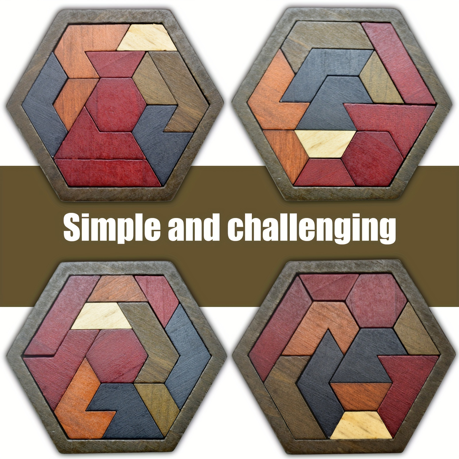 Hexagon Tangram Puzzle Set for Brain Teasers