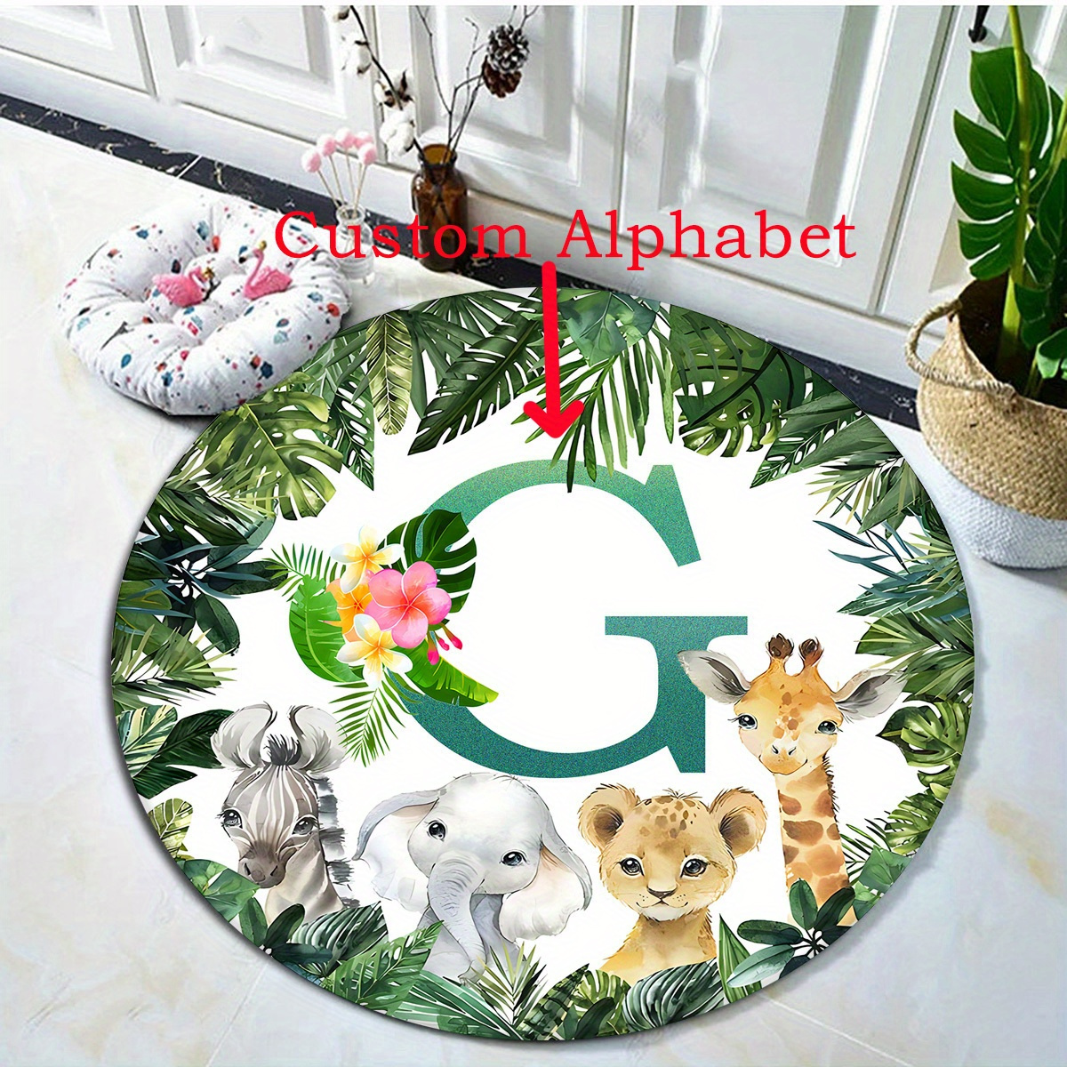 

Customized Alphabet Or Name Round Area Rug - Animal Carpet Non-slip Floor Mat For Bedroom, Living Room, Kitchen, Indoor, Outdoor, Entrance - Home Decoration