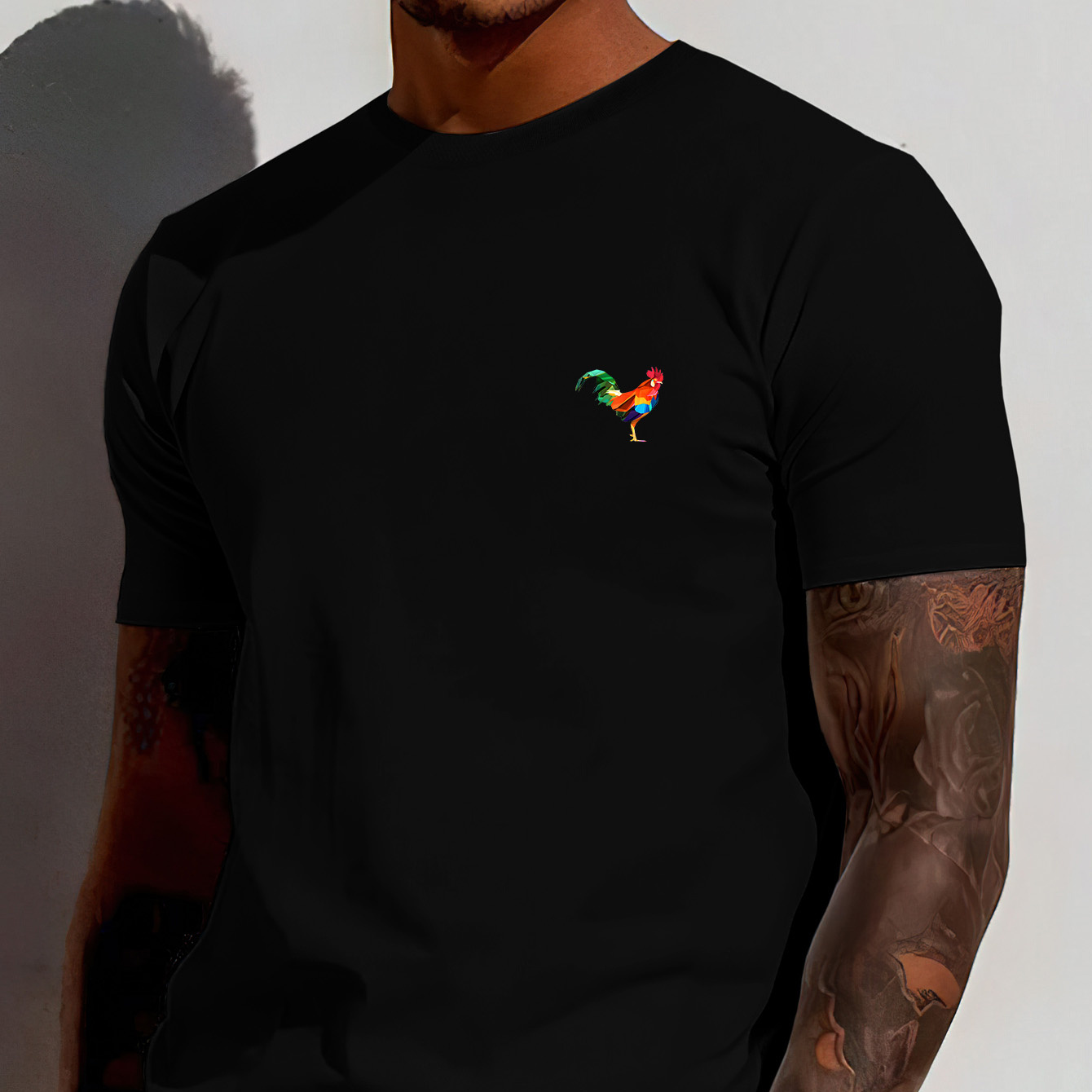 

Exquisite Rooster Icon Print Tee Shirt, Tees For Men, Casual & Comfy Short Sleeve T-shirt For Summer