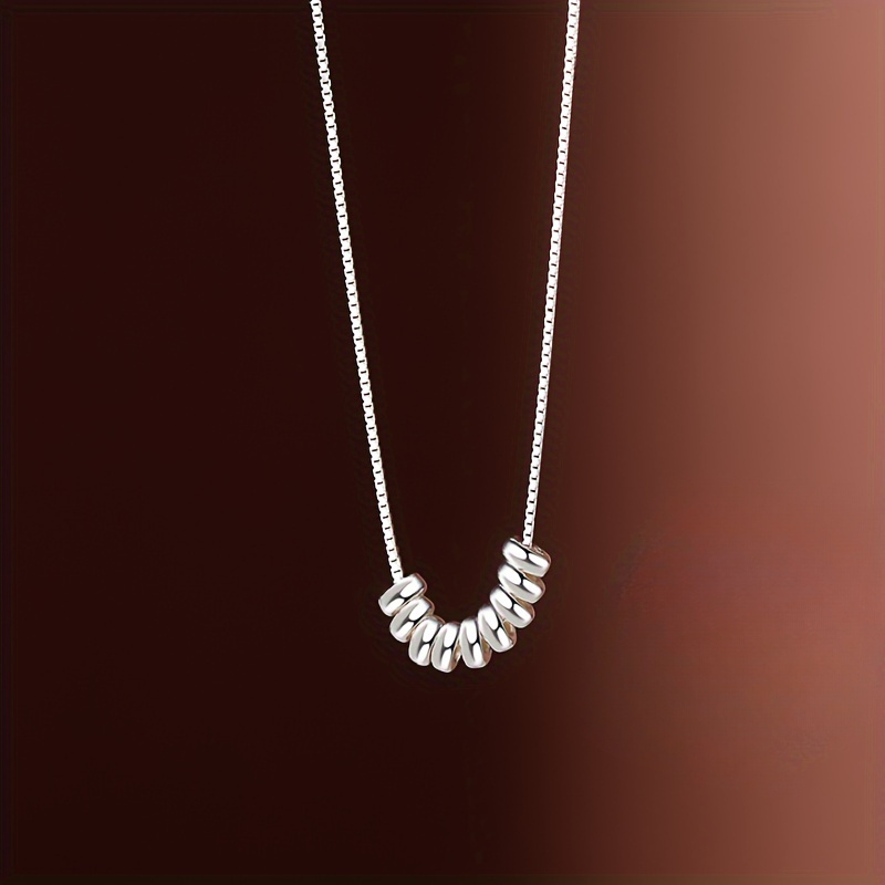 Elegant 925 Sterling Silver Geometric Bead Necklace - Hypoallergenic, Vintage Boho Style With Cubic Zirconia Accents For Casual Attire & Valentine's Gift