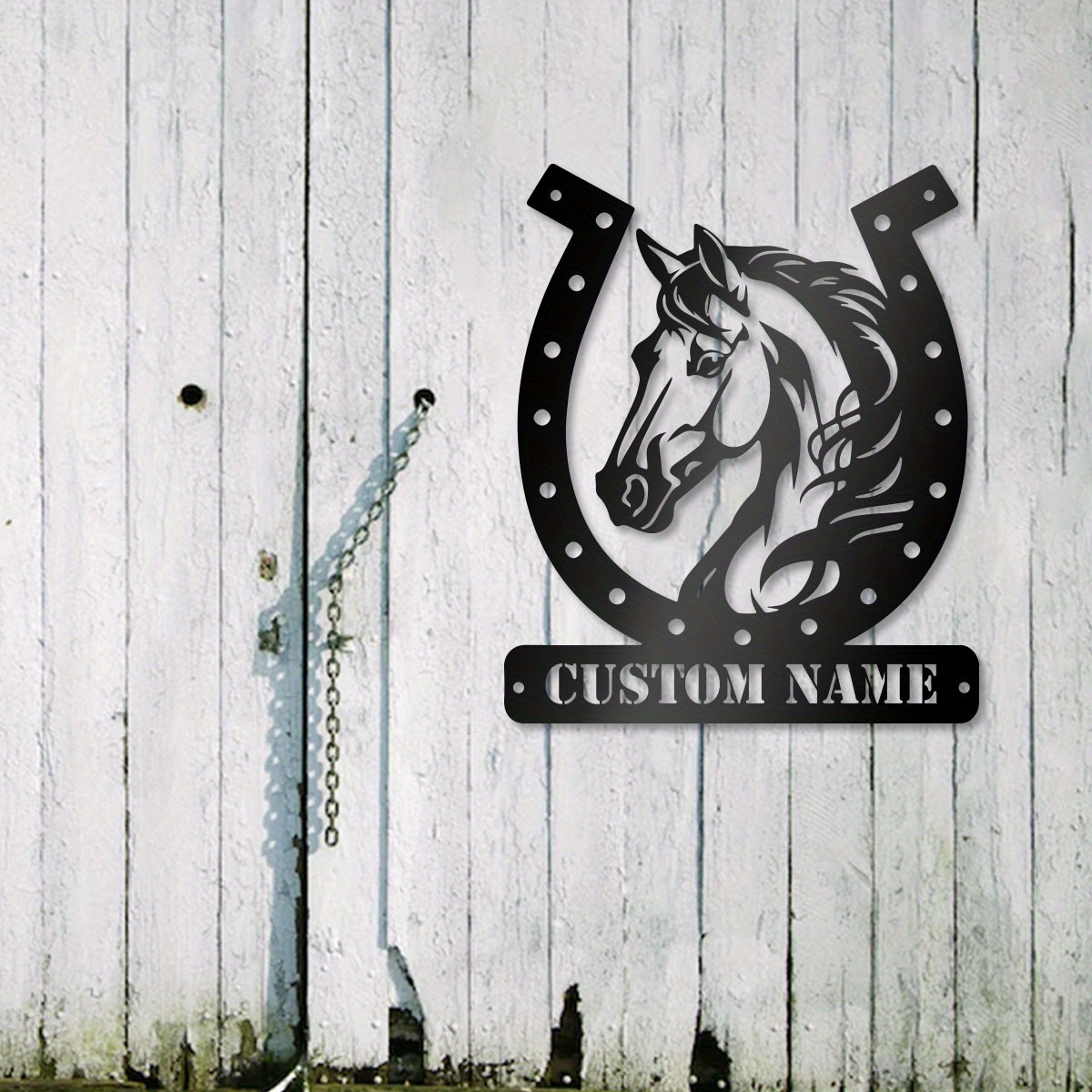 

1pc Personalized Horse Horseshoe Sign - Custom Name Ranch & Stable Metal Wall Art, Hanging Farmhouse Décor For Christmas, , Summer, Fall, Winter - Unique Entry Road Display Ornament