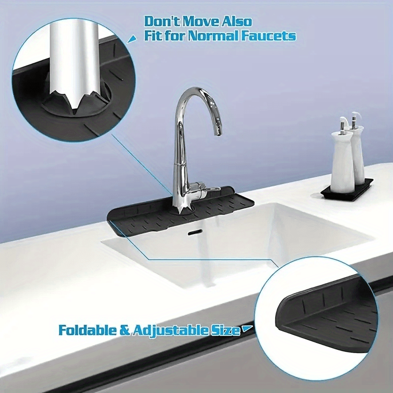 1pc silicone faucet drip tray with splash guard waterproof tilted design for kitchen bathroom countertops details 5